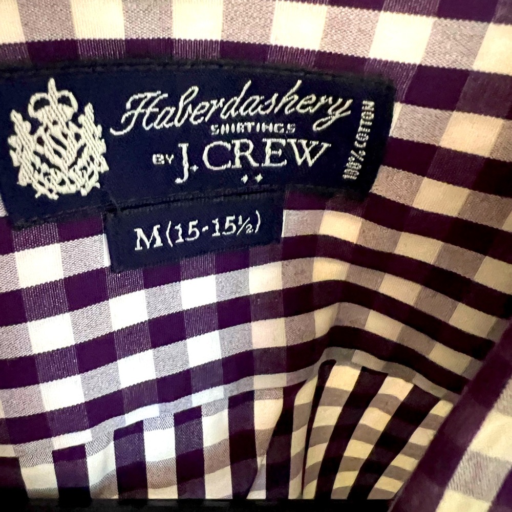 J. Crew Men’s Long Sleeve Purple and White Plaid Dress Shirt